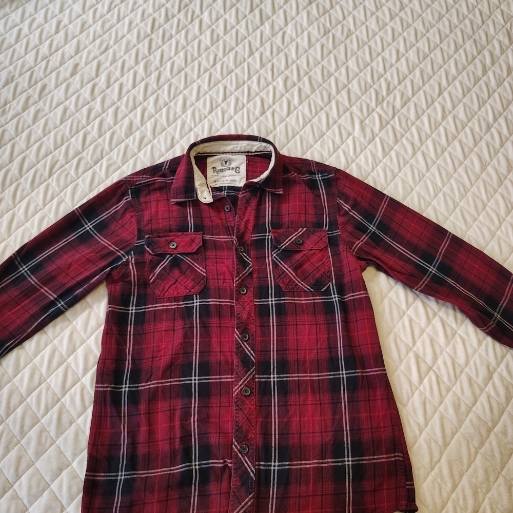 Roebuck & Co Men's Red Plaid Casual Button-Down Shirt Size M. - Picture 2 of 6